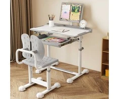 Kelioninis Promotions Vaikiškas mokymosi stalas ir kėdžių komplektas, 80x50x82-99 cm, pilkas