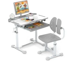 Kelioninis Promotions Vaikiškas mokymosi stalas ir kėdžių komplektas, 80x50x82-99 cm, pilkas