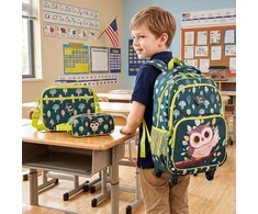 Kelioninis Promotions Vaikiškas ratinis kuprinės komplektas, 3 dalių, 33,5x23,5x103 cm, žalias