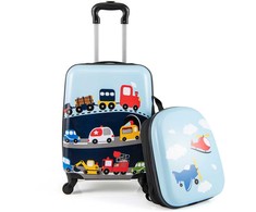 Kelioninis Promotions Vaikiškų lagaminų rinkinys, 16 colių ratukinis lagaminas ir 13 colių kietu lukštu kuprinė, mėlynas