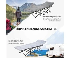 "Outsunny" stovyklavimo lova Stovyklos lova Sulankstoma lova su pagalve, šonine kišene, čiužiniu, šviesiai pilka, iki 150 kg
