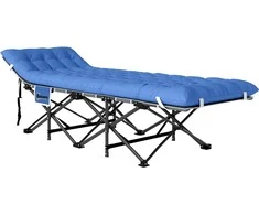 Outsunny sulankstoma stovyklavietės lova su čiužiniu, pagalve, šonine kišene 190 x 65 x 37 cm stovyklavietės kėdė suaugusiems, svečių lova iki 150 kg, sulankstoma lova laukui, sodui, stovyklavimui, kelionėms, tamsiai mėlyna