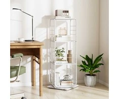 KNYGA Promotions Besisukantis knygų stovas, 4 aukštų knygų bokštas, 40x40x115 cm, balta, metalinis rėmas