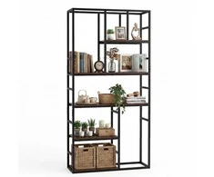 KNYGA Promotions Knygų lentyna, 5 pakopų atvira lentyna, 30x90x180 cm, balta, metalinis rėmas