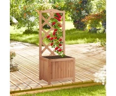 Relaxdays Gėlių lovelis su grotelių atrama, 147x38x38 cm, rudas