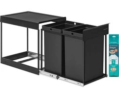 Songmics Dviguba plieno šiukšlių dėžė su ištraukiama sistema, 2 x 20 L