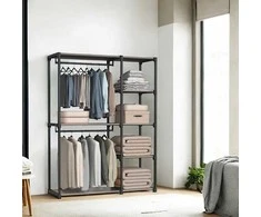 SONGMICS Atvira spinta su drabužių pakabomis 43 x 124 x 182 cm, juoda