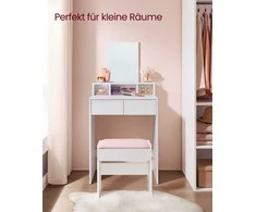 Songmics Vasagle Tualetinis staliukas su veidrodžiu ir 2 stalčiais baltos spalvos