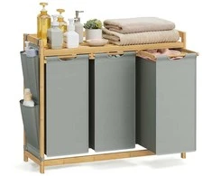 Songmics Skalbinių krepšelis 3 skyriai 3 x 50 L 94 x 33 x 78 cm pilka