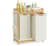 Songmics Skalbinių krepšys 2 skyriai 2 x 50 L 63 x 33 x 78 cm kreminės baltos spalvos