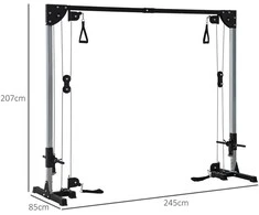 SPORTNOW Kabelinė stotis namams, svoriai iki 50kg apkrovos kiekvienoje pusėje, kabelinė stotis su rankenomis, pastatoma kabelinė bokšto stotis pratimams namų sporto salėje 245 x 207 cm
