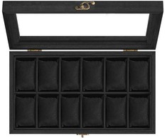 SONGMICS laikrodžių dėžutė su 12 skyrių 21 x 35 x 8,5 cm Juodas kaip rašalas