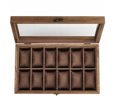 SONGMICS laikrodžių dėžutė iš paulovnijos medienos 12 skyrių su stiklo dangčiu 0194343045580