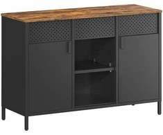 Songmics Dvigubų durelių sandėliavimo spintelė vintage ruda-matinė juoda