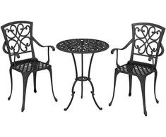 Lauko baldų komplektas Aosom Bistro komplektas apvalus stalas su 2 kėdėmis 60x70 cm juodas liejamo aliuminio