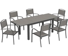 Lauko baldų komplektas Aosom Sodo baldų komplektas 7 dalių Ištraukiamas stalas su 6 kėdėmis 150x85x75 cm Pilkas Aliuminis