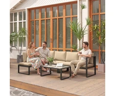 Lauko baldų komplektas Aosom Sodo baldų komplektas 4 dalių sofos komplektas 247x152x65 cm chaki plienas