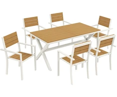 Lauko baldų komplektas Aosom Sodo baldų komplektas 7 dalių valgomojo komplektas 160x86x72 cm ąžuolas aliuminis