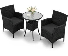 Lauko baldų komplektas Juskys Balkono baldų komplektas Homestar Bayamo 3 vnt. Stalas Ø60x73 cm Juoda/Tamsiai pilka