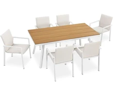 Lauko baldų komplektas Juskys Sodo baldų komplektas Maui 7 dalių Stalas 180x90x76 cm Smėlio/rudos spalvos