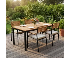 Lauko baldų komplektas Juskys Sodo baldų komplektas Rhodos, 5 dalių, su stalu ir 4 kėdėmis, 90x150x74 cm, natūralios/juodos spalvos