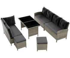 Lauko baldų komplektas Juskys Sodo poilsio komplektas Manacor sofa/staliukas/2 taburetės Sofa 228x178x80 cm juoda/tamsiai pilka