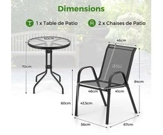 Lauko baldų komplektas Promotions Lauko bistro komplektas, 2 sulankstomi kėdės ir apvalus šoninis staliukas, 60x60x70 cm, juodas