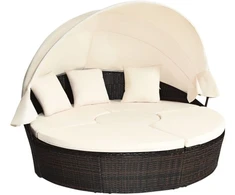 Lauko baldų komplektas Promotions Lauko apvalus dienos lova su ištraukiamu stogu Ø190x142 cm ruda/juoda