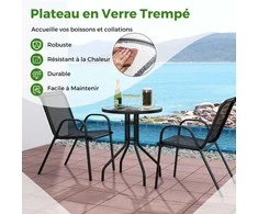 Lauko baldų komplektas Promotions Lauko bistro komplektas, 2 sulankstomi kėdės ir apvalus šoninis staliukas, 60x60x70 cm, juodas