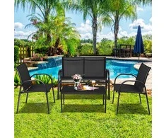 Lauko baldų komplektas Promotions Lauko terasos baldų komplektas, 4 dalių, 108x62x83 cm dvivietė sofa, 62x58x83 cm kėdė, 80x45x37 cm kavos staliukas, Juoda/Pilka