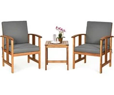 Lauko baldų komplektas Promotions Lauko terasos sofos baldų komplektas, masyvi mediena, 61x69x86 cm kėdė, 45,7x45,7x48,3 cm staliukas, pilka