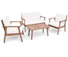 Lauko baldų komplektas Promotions Lauko poilsio komplektas, 123x69x81 cm dvivietė sofa, 67x69x81 cm kėdės, 90x50x43 cm kavos staliukas, Balta