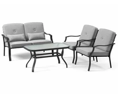 Lauko baldų komplektas Promotions Lauko pokalbių komplektas, 122x76x74 cm dvivietė sofa, 66x76x74 cm krėslas, 96,5x56x49,5 cm kavos staliukas, Pilka