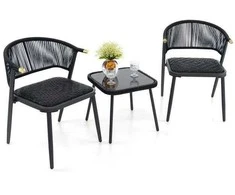 Lauko baldų komplektas Promotions Lauko pintų baldų komplektas, 58x57x76 cm kėdė, 46x46x42 cm stalas, juoda