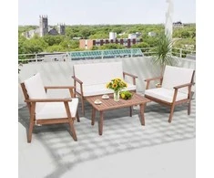 Lauko baldų komplektas Promotions Lauko poilsio komplektas, 123x69x81 cm dvivietė sofa, 67x69x81 cm kėdės, 90x50x43 cm kavos staliukas, Balta