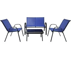 Lauko baldų komplektas Promotions Lauko kėdžių komplektas, 4 dalių, metalinis rėmas, audinio apmušalas, grūdinto stiklo stalviršis, mėlynas