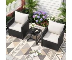 Lauko baldų komplektas Promotions Sodo baldų komplektas 3 dalių rotango lauko komplektas 64x62x76 cm juoda ir smėlio spalvos