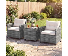 Lauko baldų komplektas Promotions Sodo baldų komplektas 3 dalių PE rotango kėdės ir kavos staliukas 67x64x77 cm pilka