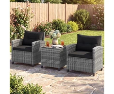 Lauko baldų komplektas Promotions Sodo baldų komplektas 3 dalių rotango kėdės ir kavos staliukas 67x64x77 cm juoda