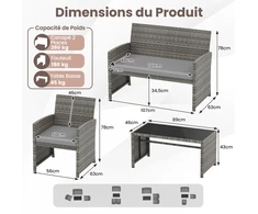 Lauko baldų komplektas Promotions Sodo baldų komplektas 4 dalių, rotango foteliai ir stalas 63x107x78 cm pilka