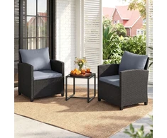 Lauko baldų komplektas Promotions Sodo baldų komplektas 3 dalių, rotango lauko sėdėjimas, 64x62x76 cm, juoda pilka