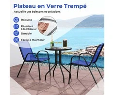 Lauko baldų komplektas Promotions Sodo bistro komplektas, 3 dalių, mėlynas grūdinto stiklo viršus