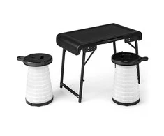 Promotions Stovyklavimo stalas ir LED taburetės komplektas, 73.7x40.6x55.9 cm stalas, juoda