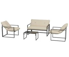 Lauko baldų komplektas "Outsunny" sodo baldų komplektas 4 asmenims su 2 vietų sofa, 2 foteliais ir 1 kavos staliuku 3 pagalvėlės terasai sode - juodas plienas, pilkas poliesteris