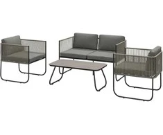 Lauko baldų komplektas Outsunny sodo baldų komplektas iš poliratano, poilsio komplektas su sofa, foteliu, stalu, pagalvėmis, atsparus oro sąlygoms, sėdėjimo grupė 4 asmenims, balkono baldų komplektas, sodo poilsio erdvė, terasos baldai sodui ir balkonui, ruda+tamsiai pilka