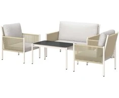 Outsunny Poliratano Lauko Baldų Komplektas, Poilsio Komplektas 4 Asmenims. Dvivietė Sofa, Krėslai, Stiklo Stalas, Pagalvėlės. Atsparus Oro Sąlygoms. Terasos, Balkono, Sodo Baldai. Ruda+Pilka.