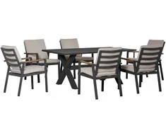Lauko baldų komplektas Outsunny sodo baldų komplektas 6 asmenims, 6 kėdės, 1 stalas, atsparus oro sąlygoms, 175 cm x 92,5 cm x 73 cm, juodas + pilkas