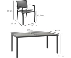 Lauko baldų komplektas Outsunny 5 dalių sodo valgomojo baldų rinkinys, sodo komplektas su 1 valgomojo stalu, 4 sukraunamomis kėdėmis - tamsiai pilka spalva
