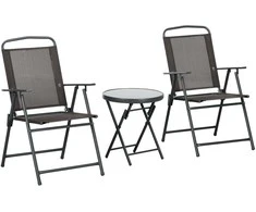 Lauko baldų komplektas "Outsunny" bistro komplektas 3 dalių metalinis oro sąlygoms atsparus sodo baldų komplektas su sulankstomu stikliniu stalu sodo kėdės lauko balkono baldų komplektas sėdimųjų vietų grupė balkono komplektas sodo komplektas rudas