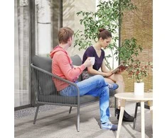 Lauko baldų komplektas Outsunny sodo sofa su pagalvėmis 2 vietų rotango sofa lauko poilsio sofa balkono sofa rotango sofa sodo poilsio zona polirotango sodo baldai balkono baldai 112 x 72 x 76 cm pilka